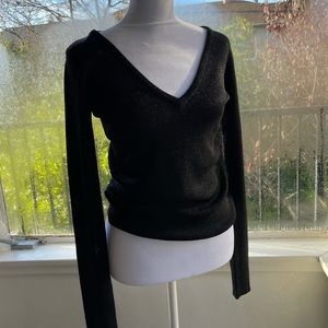 vintage betsy johnson sweater semi-sheer v neck black sparkly sz s